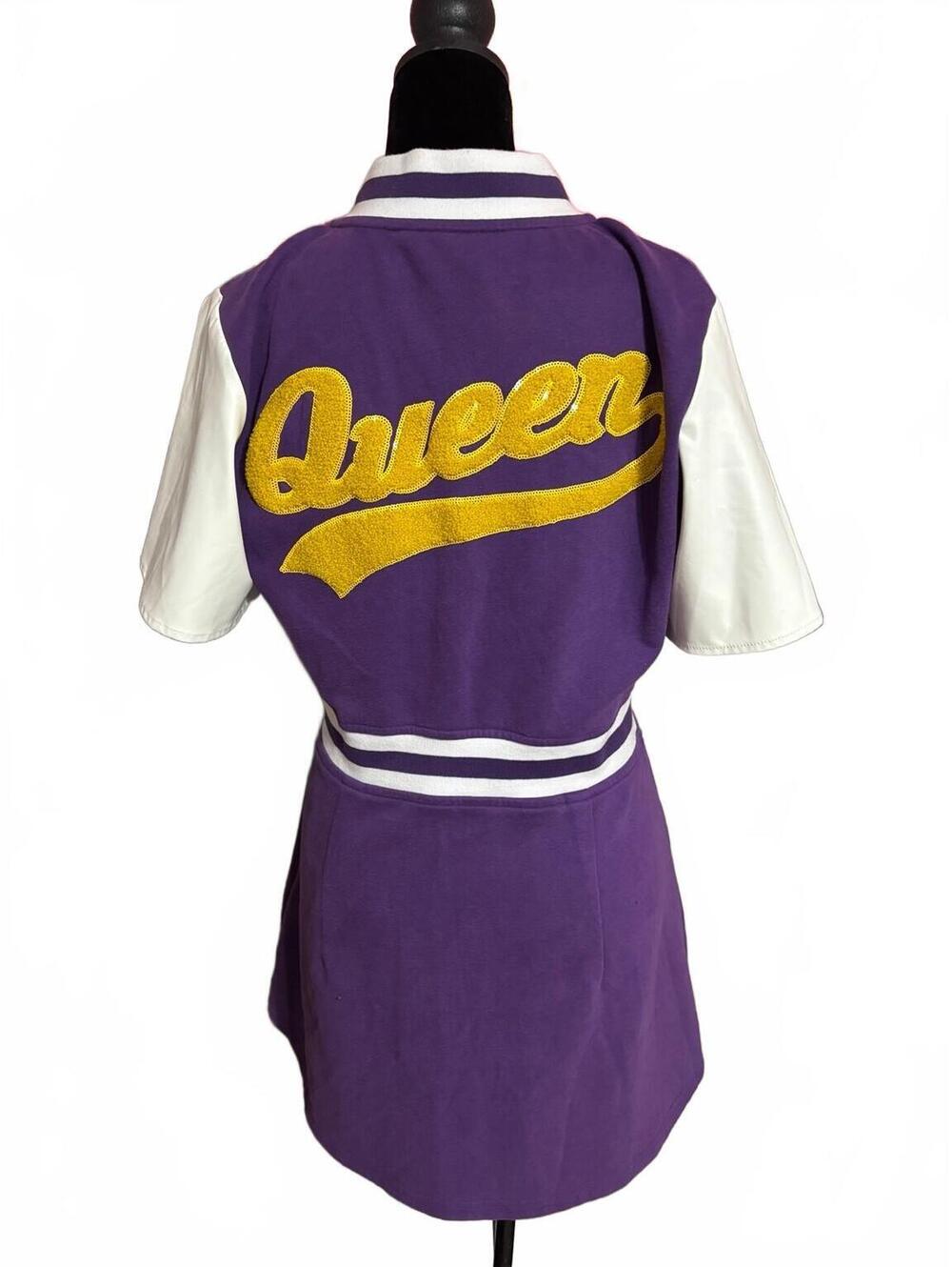 Queen of Sparkles Purple Gold Varsity Gameday Dress Size M LSU Tailgate Sequin - Picture 2 of 4